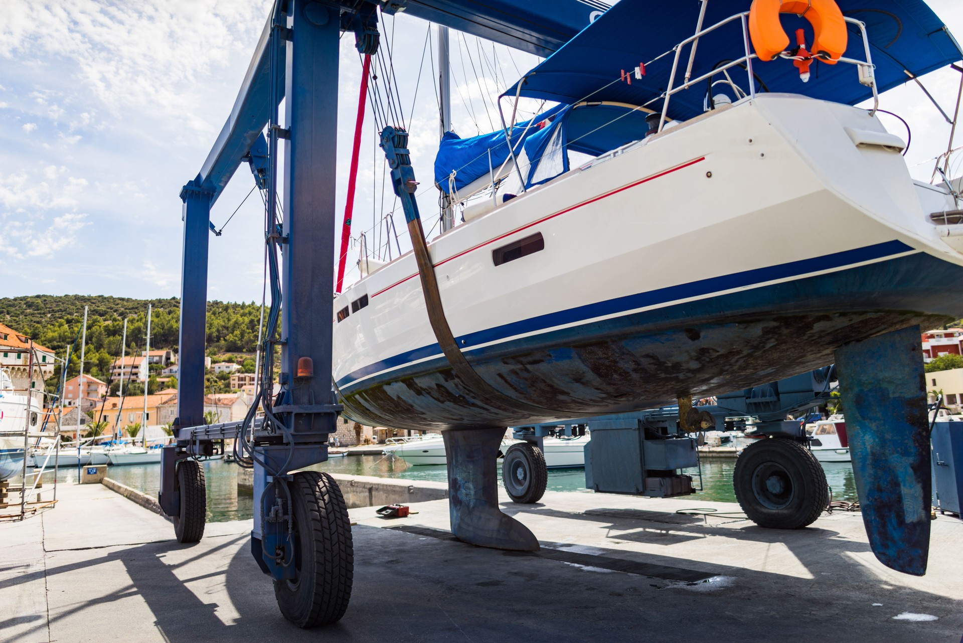 Sailboat service in a dry dock